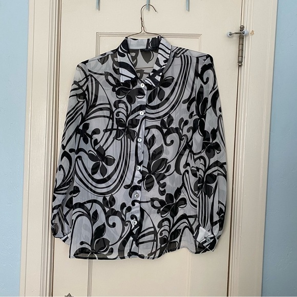 Travel Smith Trending Black and White Easy Care Sheer Button Down Shirt Size PL - Picture 2 of 9